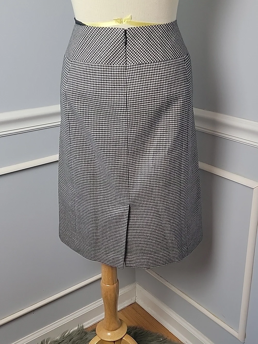 ANN TAYLOR Black Cream Houndstooth Wool Blend Classic Pencil Office‎ Skirt 10